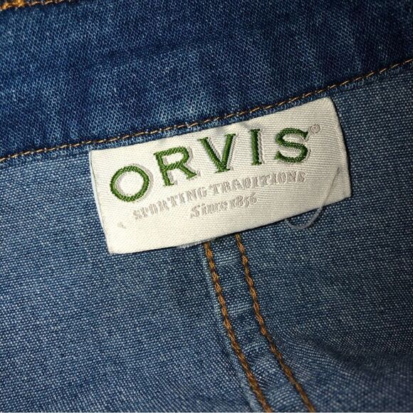 Orvis Vintage 90s clasic Blue Denim jeans Jacket blazer pockets button closure M - Picture 5 of 8